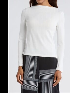 NEW NWT JASON WU Boat Neck Ribbed Long Sleeve Top White Size Small